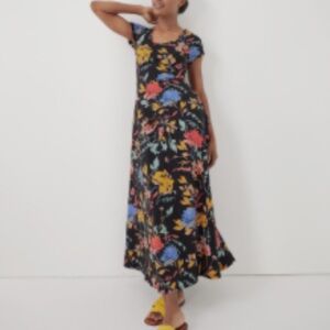 Pact Black Floral Scoop Neck Sundress, Open Back Slit